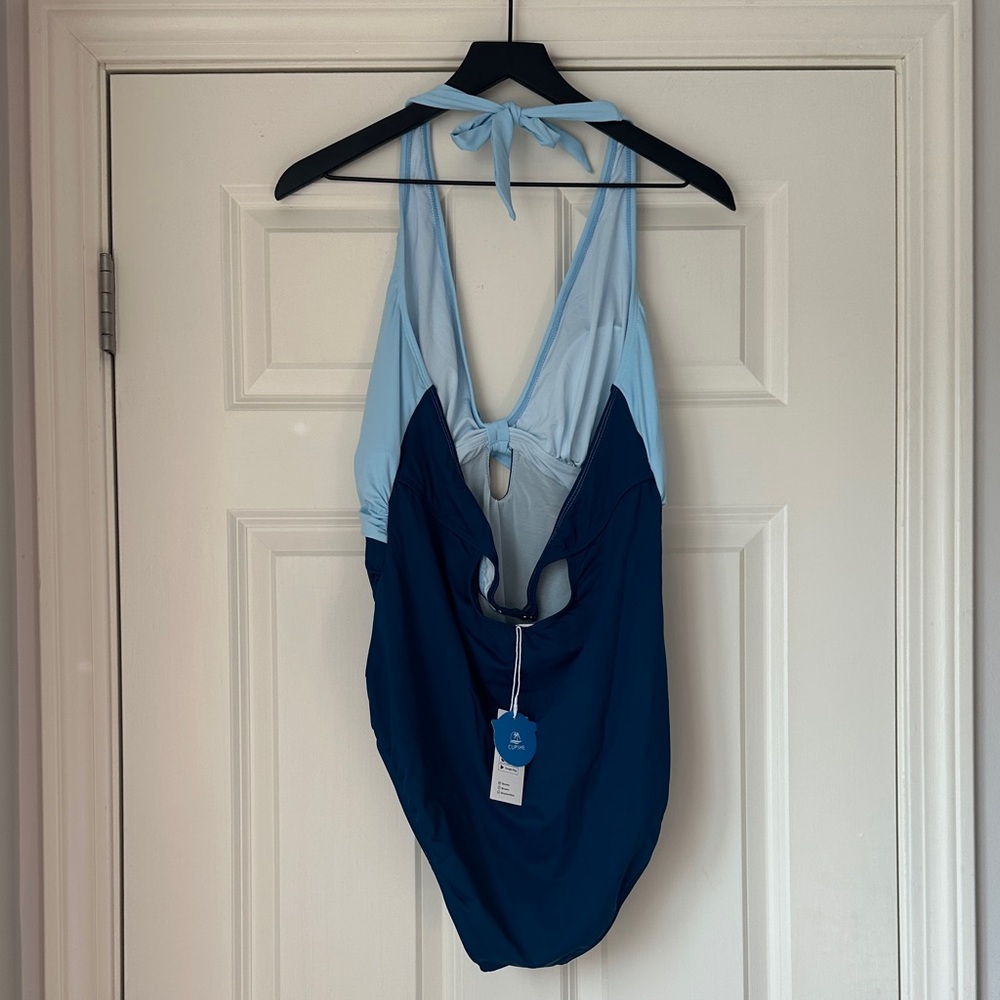 NWT Cupshe Light Blue and Navy One Piece Swimsuit - Picture 5 of 7